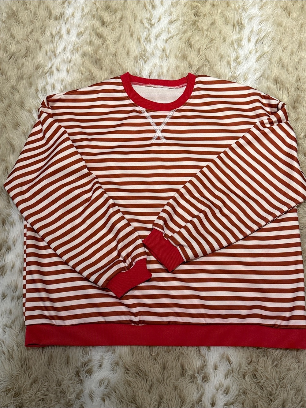 Striped Red and White Crewneck Sweatshirt